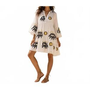 NEW MYSTERY RESORT evil eye mini dress in white